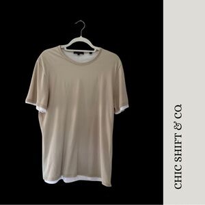 Vince Double-Layer Crewneck Tee - Neutral Tan/Ivory, Men's S - Pima Cotton
